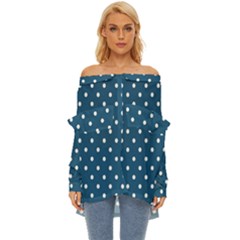 Polka-dots-blue White Off Shoulder Chiffon Pocket Shirt by nateshop