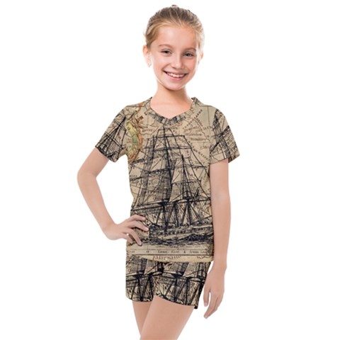 Ship Map Navigation Vintage Kids  Mesh Tee And Shorts Set by Sapixe