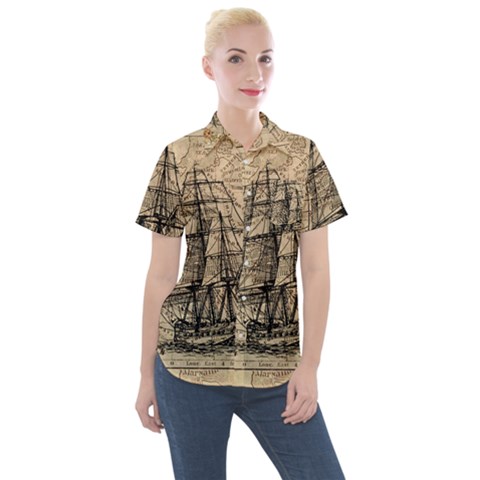 Ship Map Navigation Vintage Women s Short Sleeve Pocket Shirt by Sapixe