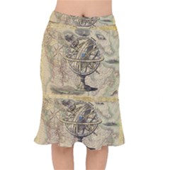 Map Compass Nautical Vintage Short Mermaid Skirt by Sapixe