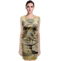 Map Compass Nautical Vintage Sleeveless Velvet Midi Dress