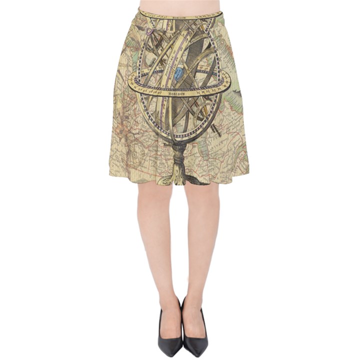 Map Compass Nautical Vintage Velvet High Waist Skirt