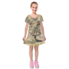 Map Compass Nautical Vintage Kids  Short Sleeve Velvet Dress