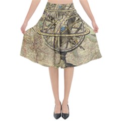 Map Compass Nautical Vintage Flared Midi Skirt by Sapixe