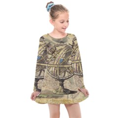 Map Compass Nautical Vintage Kids  Long Sleeve Dress by Sapixe