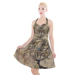 Map Compass Nautical Vintage Halter Party Swing Dress  by Sapixe