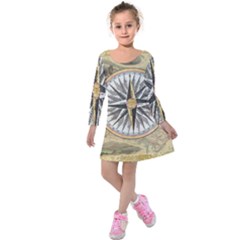 Map Vintage Nautical Collage Kids  Long Sleeve Velvet Dress