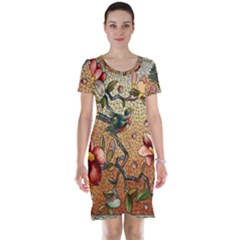 Flower Cubism Mosaic Vintage Short Sleeve Nightdress by Sapixe