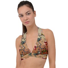 Flower Cubism Mosaic Vintage Halter Plunge Bikini Top by Sapixe