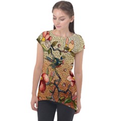 Flower Cubism Mosaic Vintage Cap Sleeve High Low Top by Sapixe