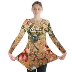 Flower Cubism Mosaic Vintage Long Sleeve Tunic  by Sapixe