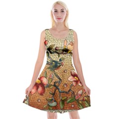 Flower Cubism Mosaic Vintage Reversible Velvet Sleeveless Dress