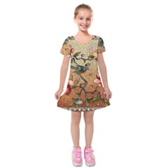 Flower Cubism Mosaic Vintage Kids  Short Sleeve Velvet Dress