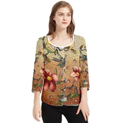 Flower Cubism Mosaic Vintage Chiffon Quarter Sleeve Blouse by Sapixe