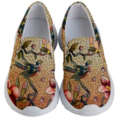 Flower Cubism Mosaic Vintage Kids Lightweight Slip Ons by Sapixe