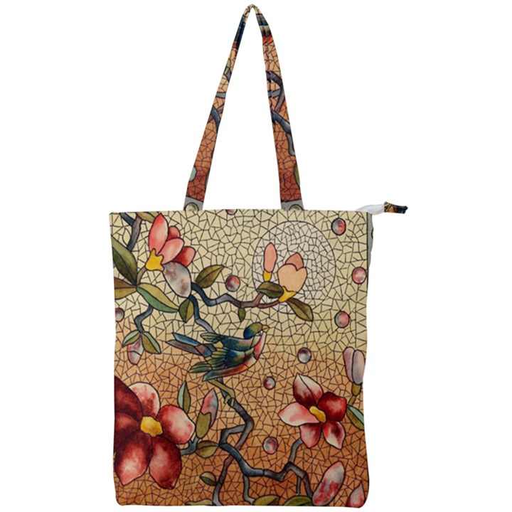 Flower Cubism Mosaic Vintage Double Zip Up Tote Bag