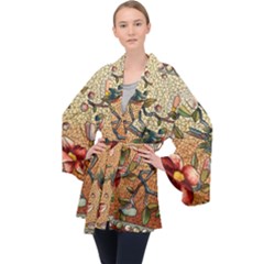 Flower Cubism Mosaic Vintage Long Sleeve Velvet Kimono  by Sapixe