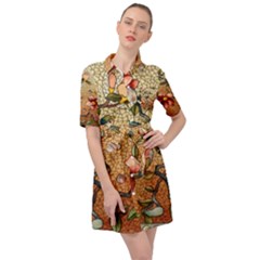 Flower Cubism Mosaic Vintage Belted Shirt Dress by Sapixe