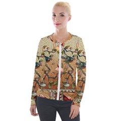 Flower Cubism Mosaic Vintage Velvet Zip Up Jacket by Sapixe