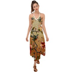 Flower Cubism Mosaic Vintage Halter Tie Back Dress  by Sapixe