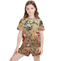 Flower Cubism Mosaic Vintage Kids  Tee And Sports Shorts Set by Sapixe