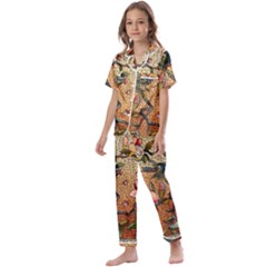 Flower Cubism Mosaic Vintage Kids  Satin Short Sleeve Pajamas Set by Sapixe