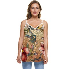 Flower Cubism Mosaic Vintage Casual Spaghetti Strap Chiffon Top by Sapixe