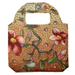 Flower Cubism Mosaic Vintage Premium Foldable Grocery Recycle Bag