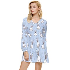 Rabbits Tiered Long Sleeve Mini Dress by nateshop