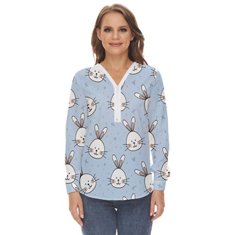 Rabbits Zip Up Long Sleeve Blouse by nateshop