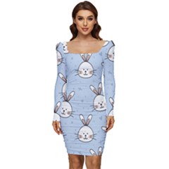 Rabbits Women Long Sleeve Ruched Stretch Jersey Dress