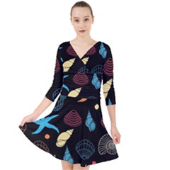 Seahorse Quarter Sleeve Front Wrap Dress by nateshop