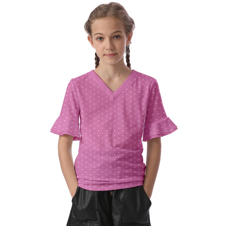 Seamless-pink Kids  V-Neck Horn Sleeve Blouse