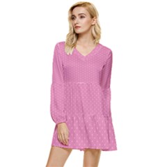 Seamless-pink Tiered Long Sleeve Mini Dress by nateshop