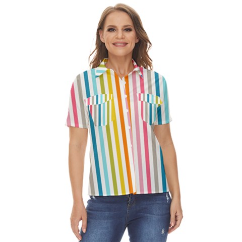 Stripes Women s Short Sleeve Double Pocket Shirt by nateshop