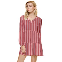 Stripes-red Tiered Long Sleeve Mini Dress by nateshop