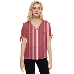 Stripes-red Bow Sleeve Button Up Top by nateshop