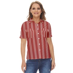 Stripes-red Women s Short Sleeve Double Pocket Shirt