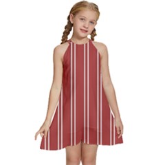 Stripes-red Kids  Halter Collar Waist Tie Chiffon Dress