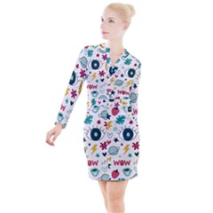 Wallpaper-love-eye Button Long Sleeve Dress by nateshop