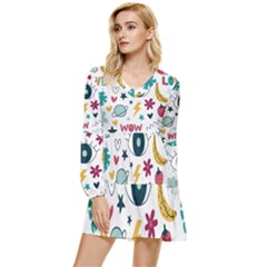 Wallpaper-love-eye Tiered Long Sleeve Mini Dress by nateshop