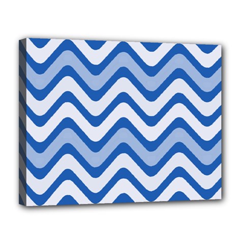 Waves-blue White Canvas 14  X 11  (stretched) by nateshop