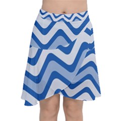 Waves-blue White Chiffon Wrap Front Skirt by nateshop