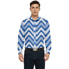 Waves-blue White Men s Long Sleeve  Shirt