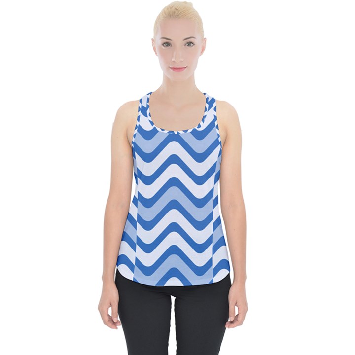 Waves-blue White Piece Up Tank Top