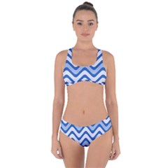 Waves-blue White Criss Cross Bikini Set by nateshop