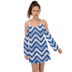 Waves-blue White Kimono Sleeves Boho Dress by nateshop