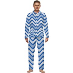 Waves-blue White Men s Long Sleeve Velvet Pocket Pajamas Set