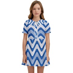 Waves-blue White Kids  Sweet Collar Dress