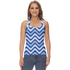 Waves-blue White Basic Halter Top